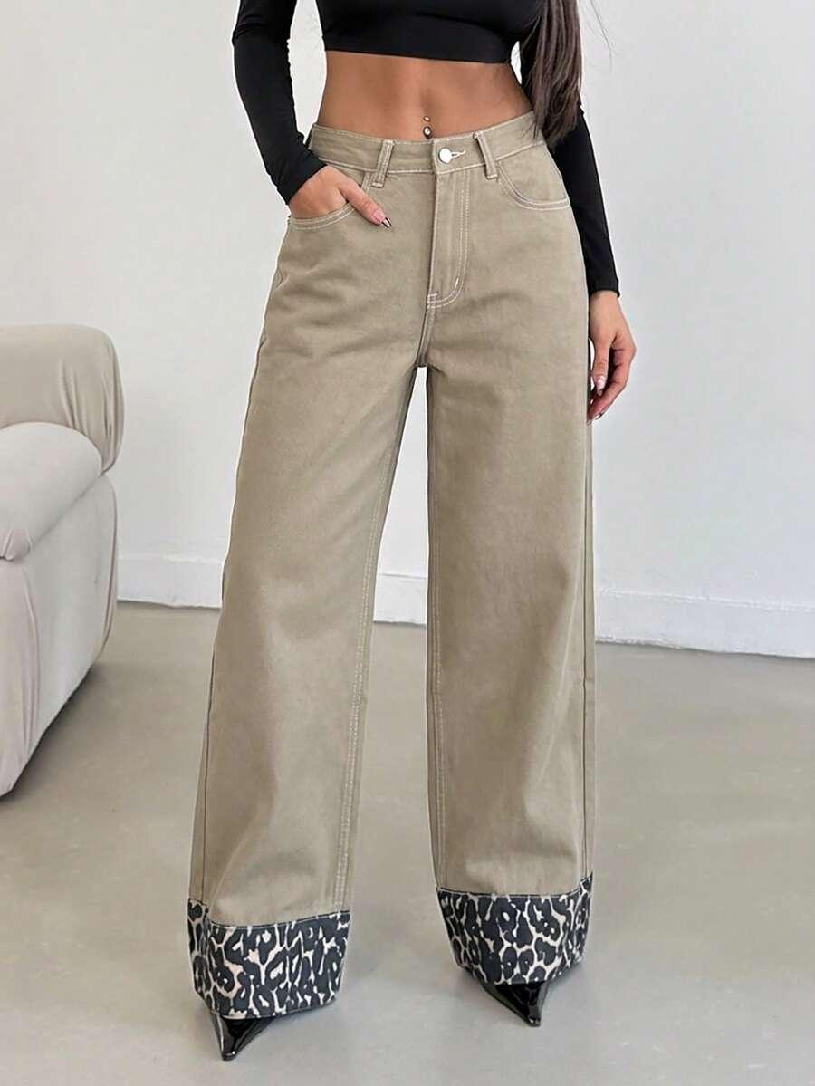 spodnie jeans animal print