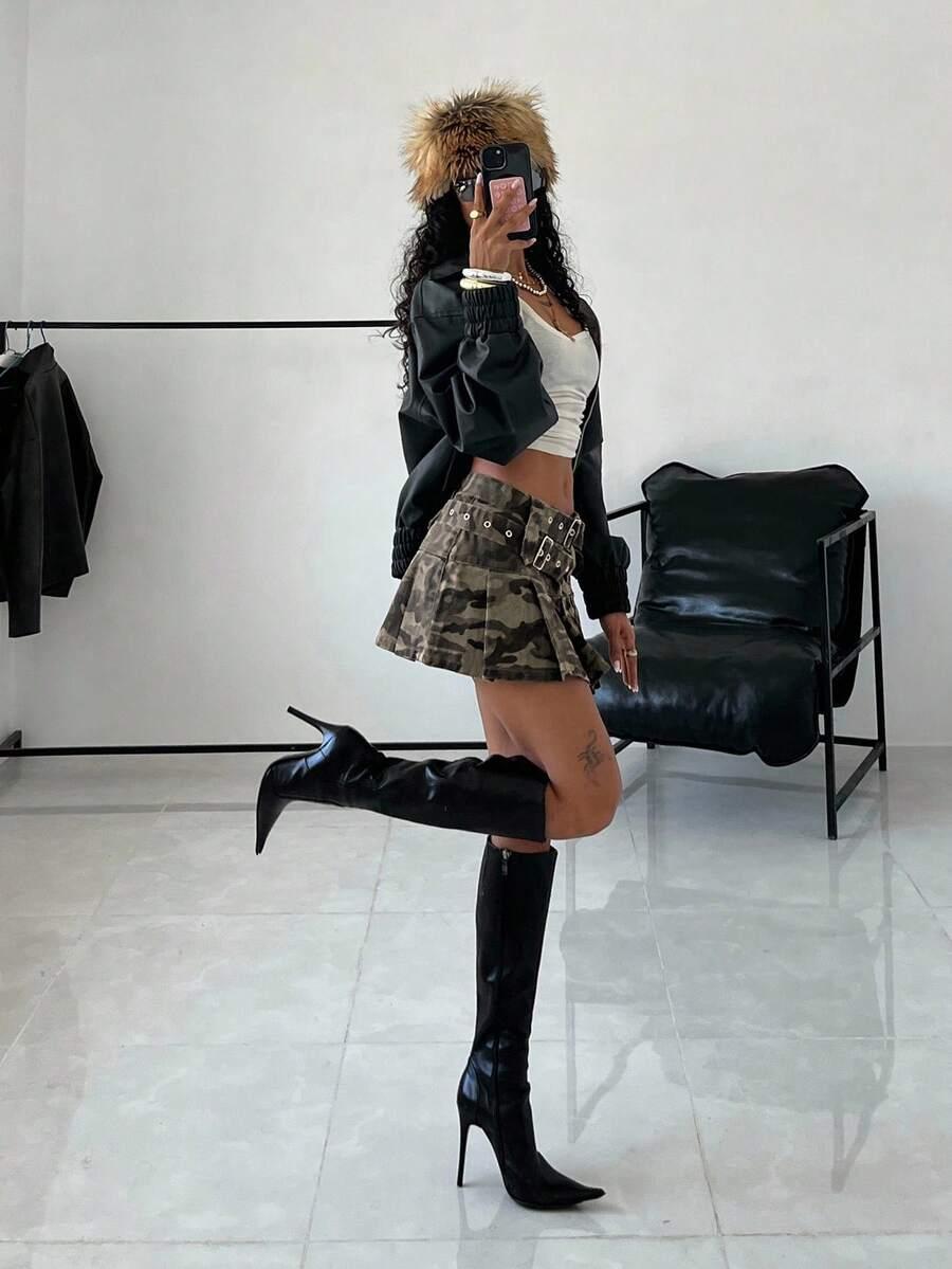 mini spódnica jeans wzór moro