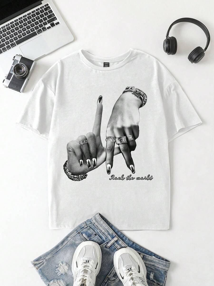 biały t-shirt nadruk