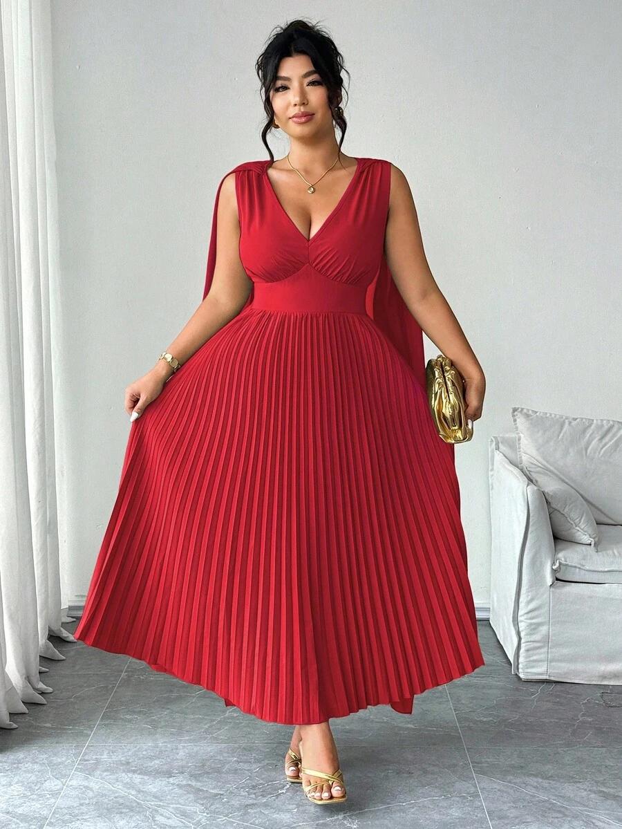 plisowana maxi sukienka v neck