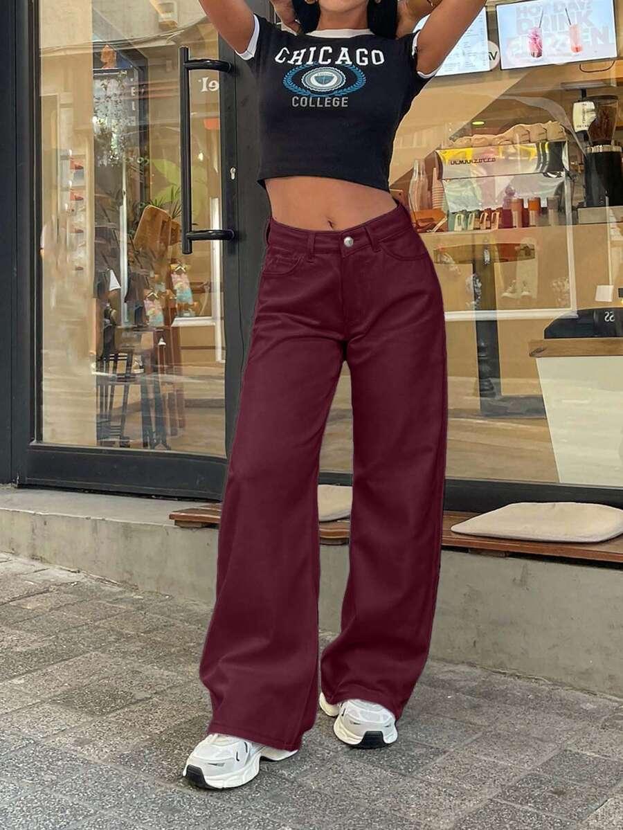 bordowe spodnie jeans