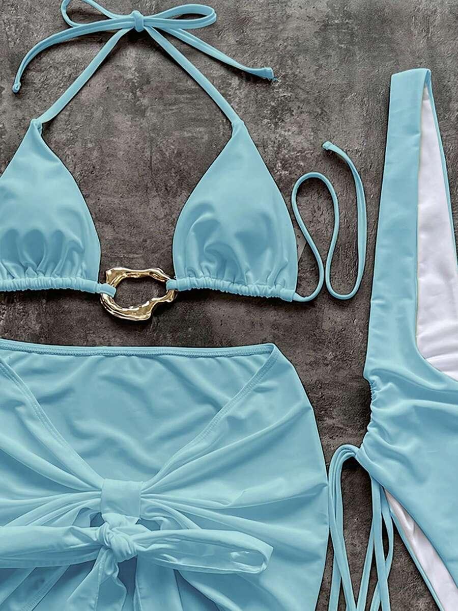 NIEBIESKI TRZYCZĘŚCIOWY KOMPLET BIKINI