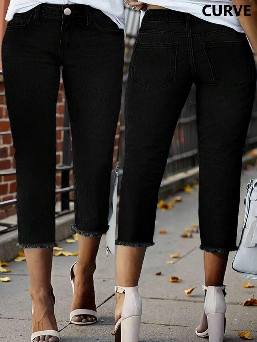 czarne spodnie jeans nogawka 3/4