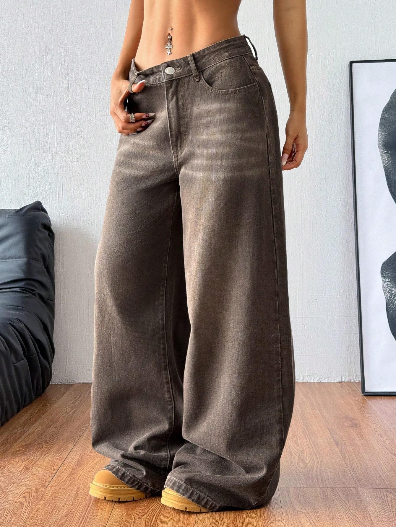 BRĄZOWE SPODNIE JEANS