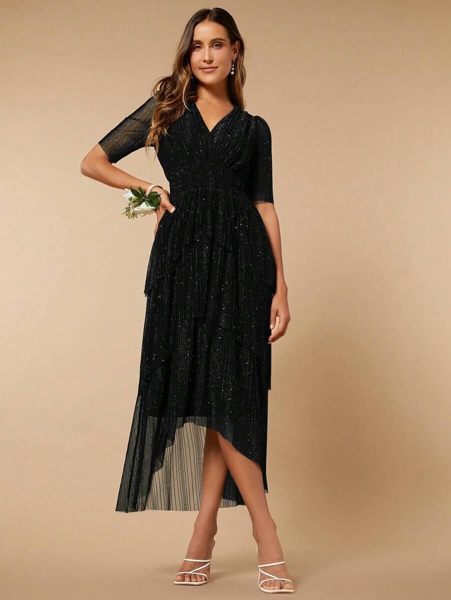 czarna sukienka v neck 