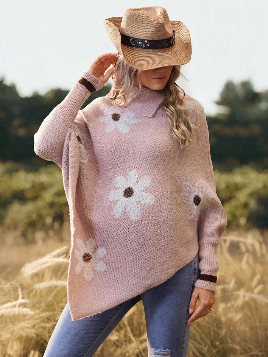 różowy sweter wzór kwiaty