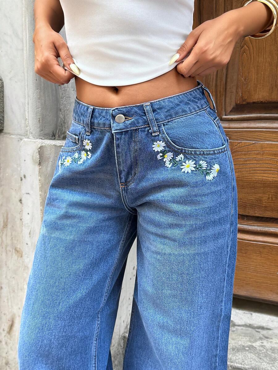 NIEBIESKIE SPODNIE JEANS HAFT