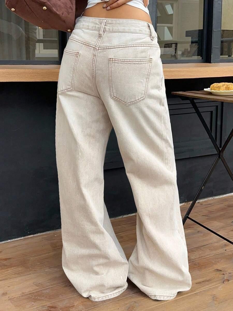 SZEROKIE BEŻOWE SPODNIE VINTAGE JEANS