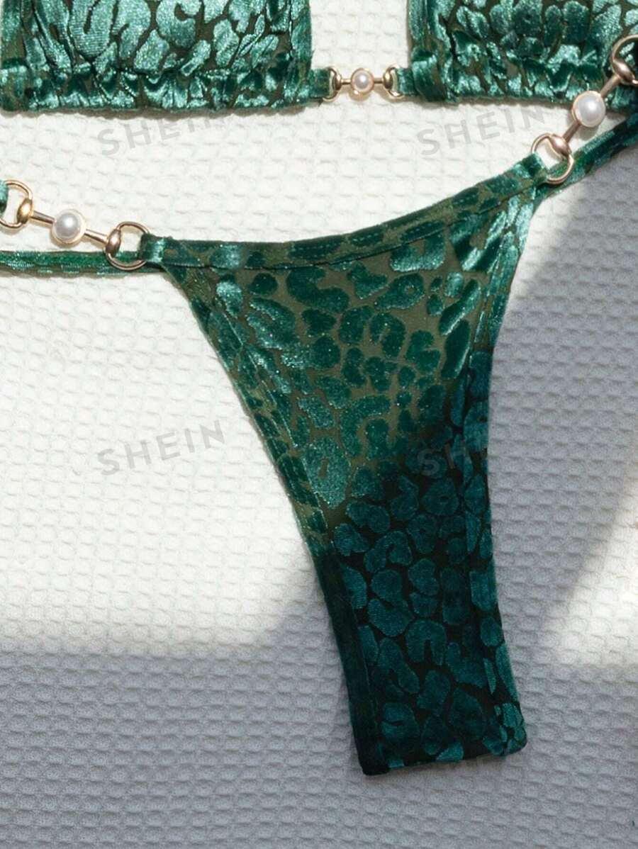 zielony strój kąpielowy bikini komplet animal print