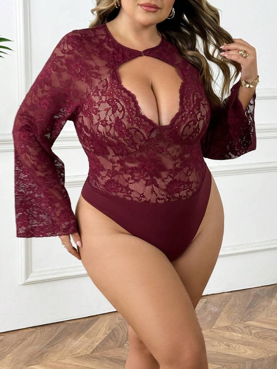 bordowe body koronka