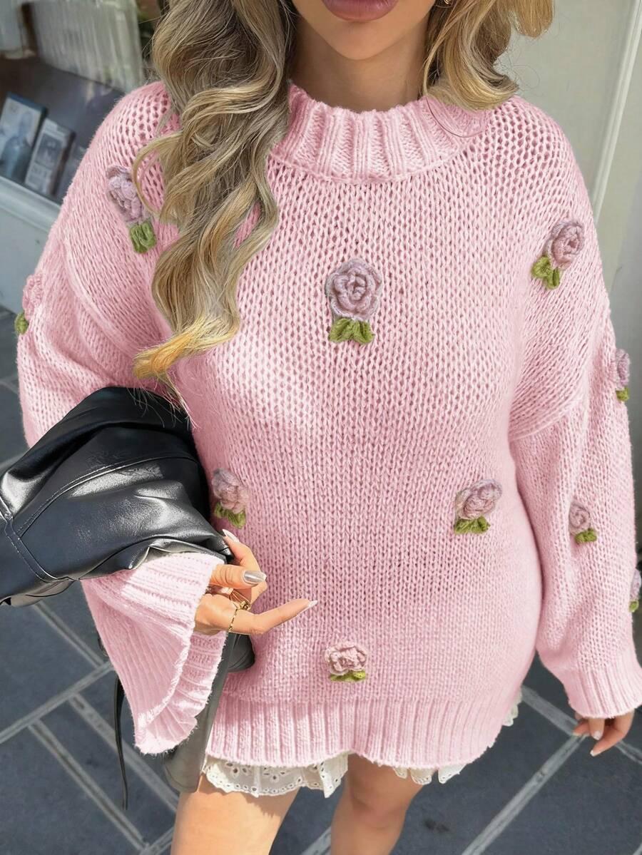 RÓŻOWY SWETER OKRĄGŁY DEKOLT 