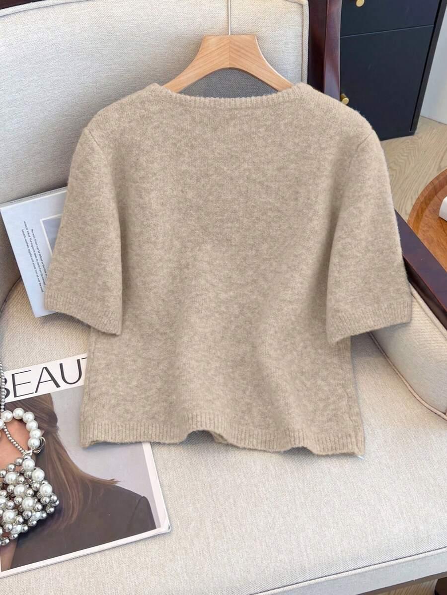 BEŻOWY SWETER Z KRÓTKIM RĘKAWEM