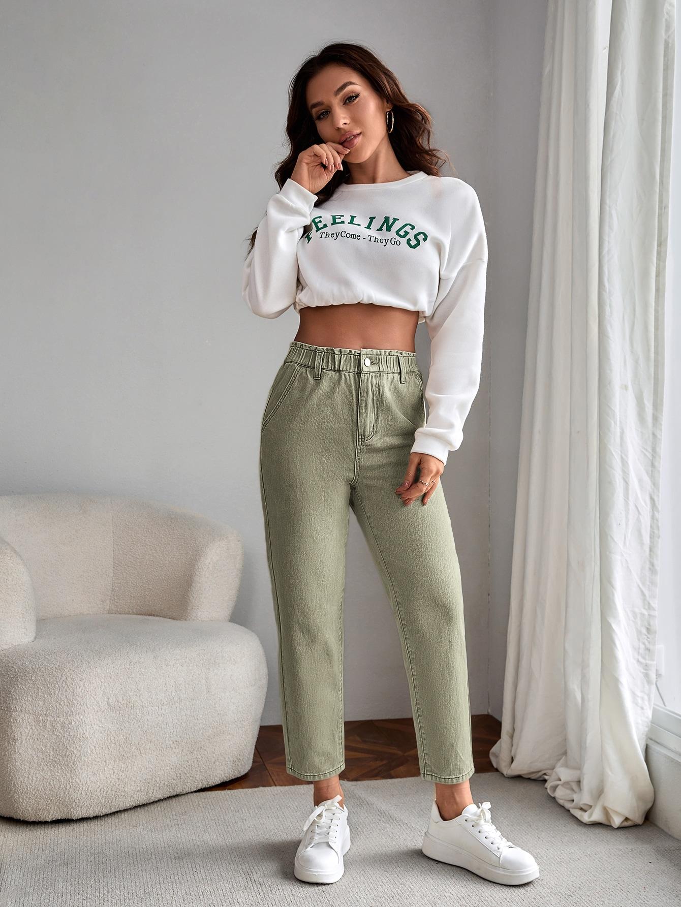 ZIELONE JEANSY WYSOKI STAN