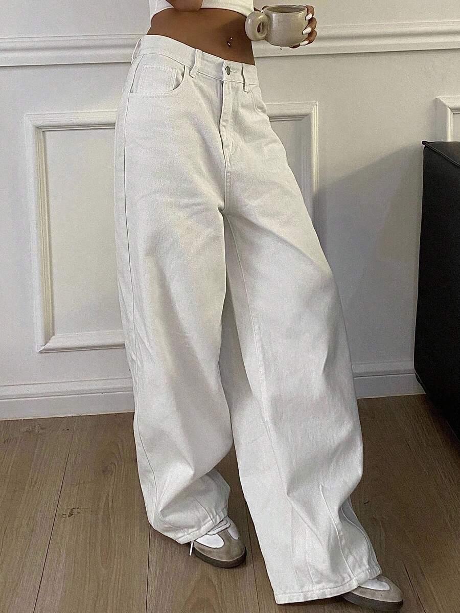 BIAŁE SZEROKIE SPODNIE JEANS