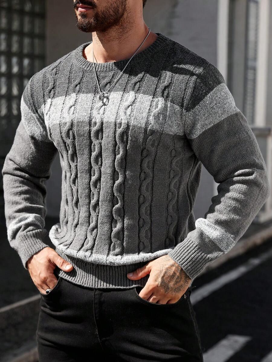 MĘSKI SWETER CASUALOWY Z OKRĄGŁYM DEKOLTEM