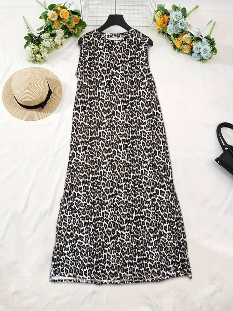 SUKIENKA bez rękawów ANIMAL PRINT rozcięcie