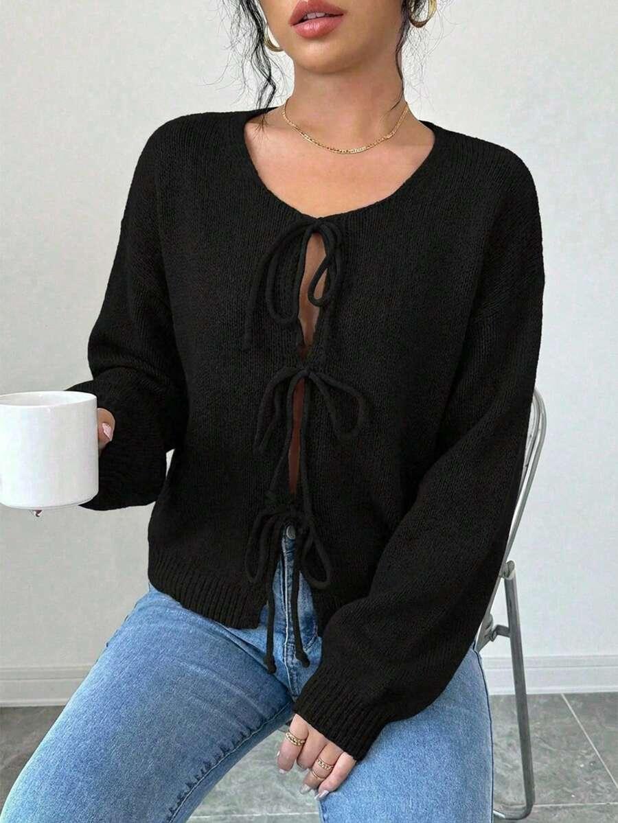 SWETER DŁUGI RĘKAW WIĄZANIE
