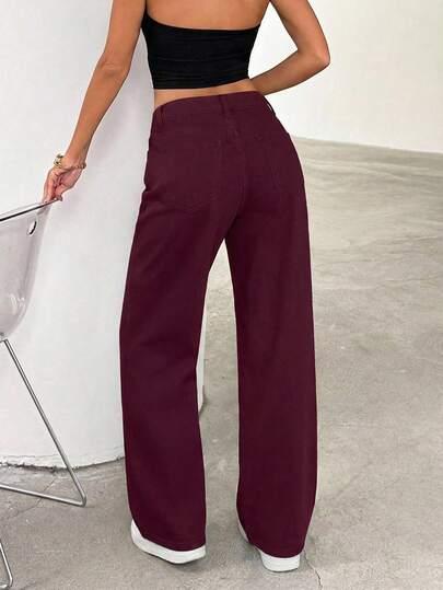 Bordowe spodnie jeans 