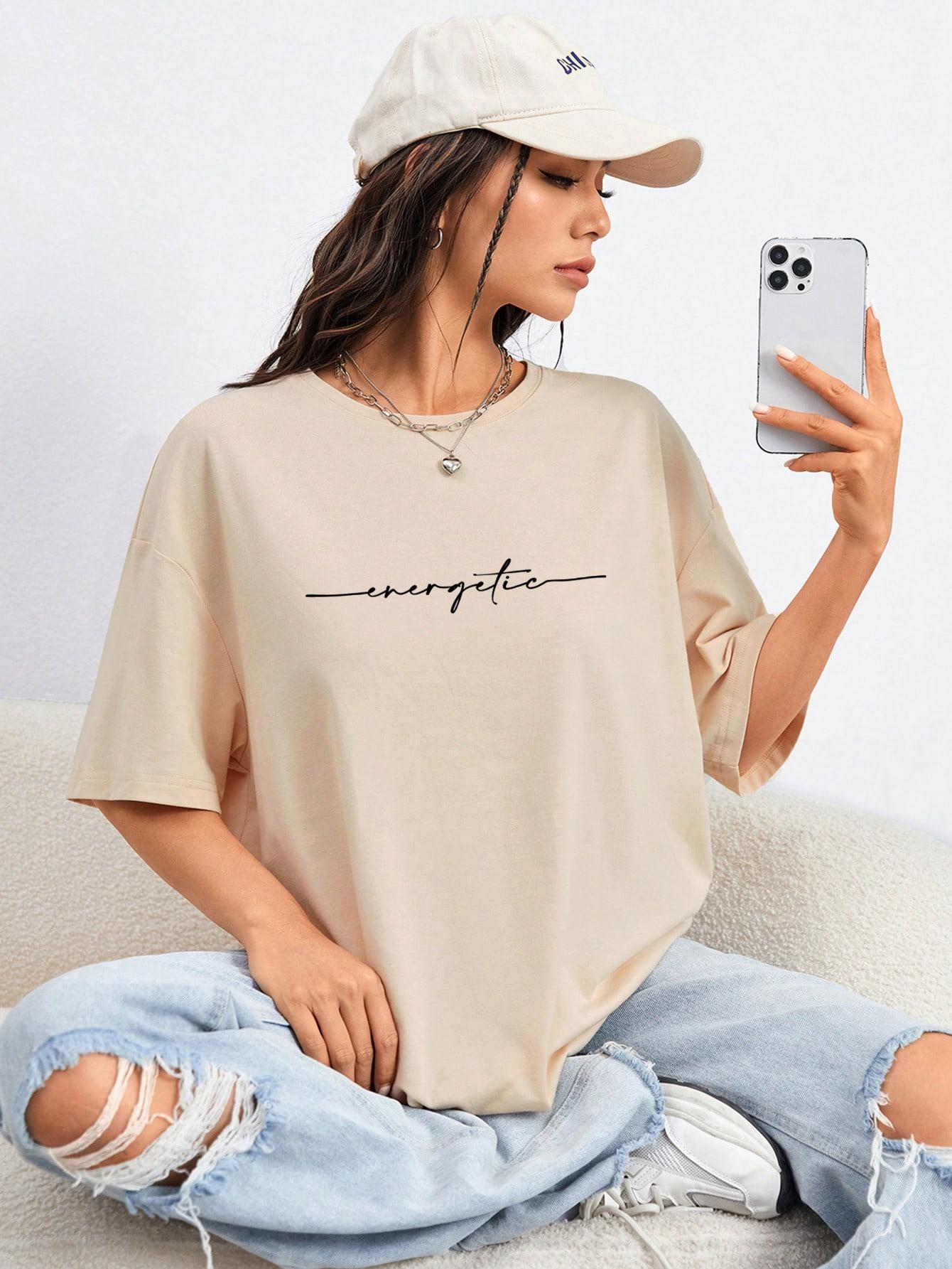 t-shirt okrągły dekolt nadruk