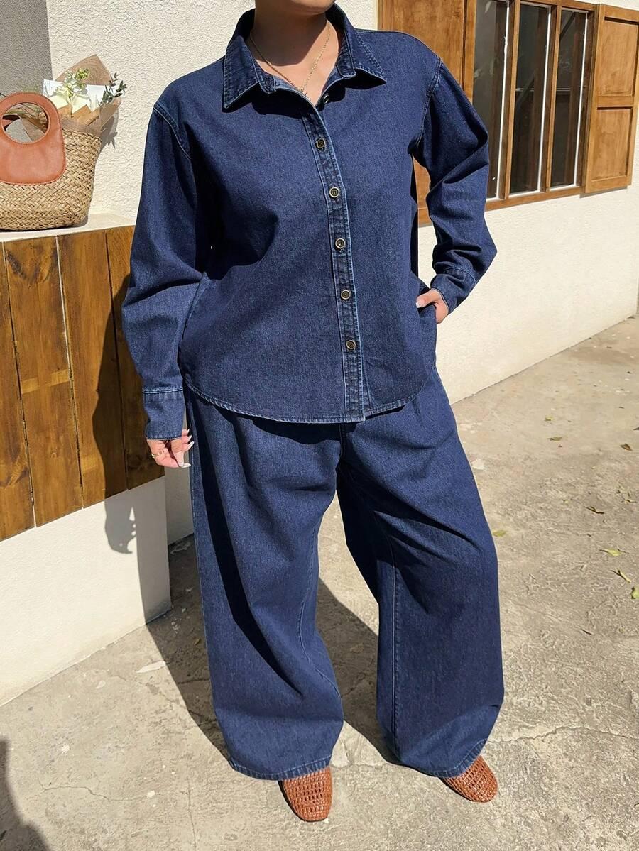 granatowa koszula jeans długi rękaw casual