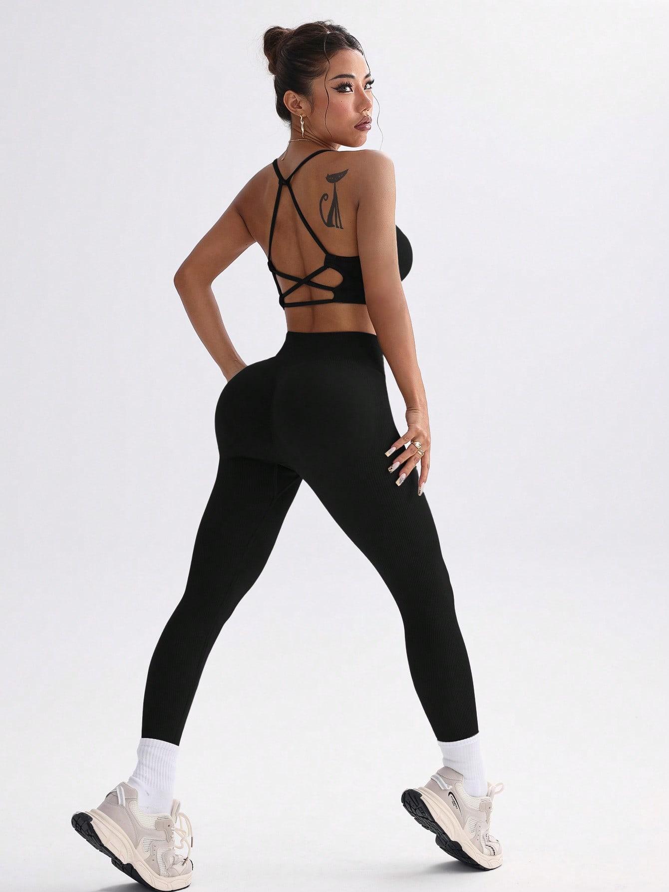 CZARNY KOMPLET TOP LEGGINSY