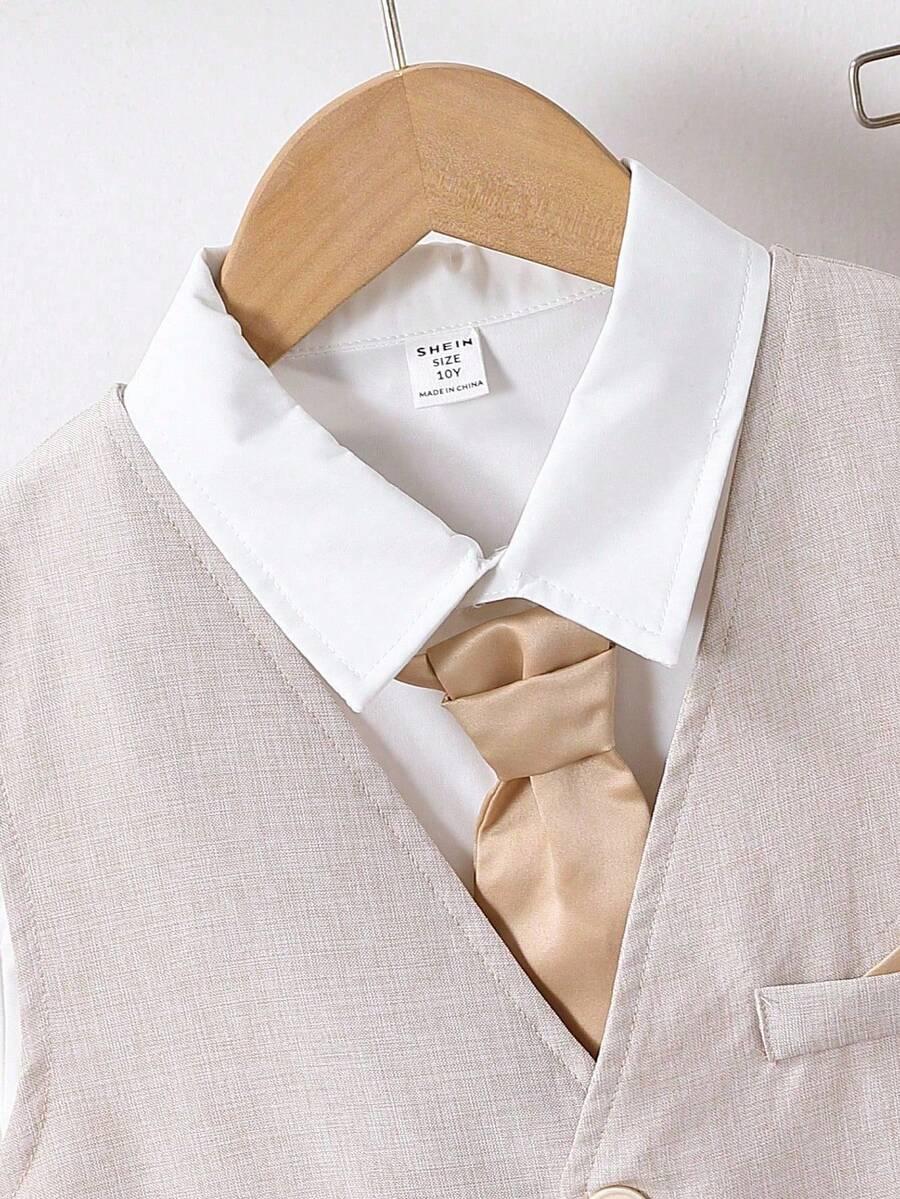 BEŻOWA KAMIZELKA KRAWAT KOMPLET