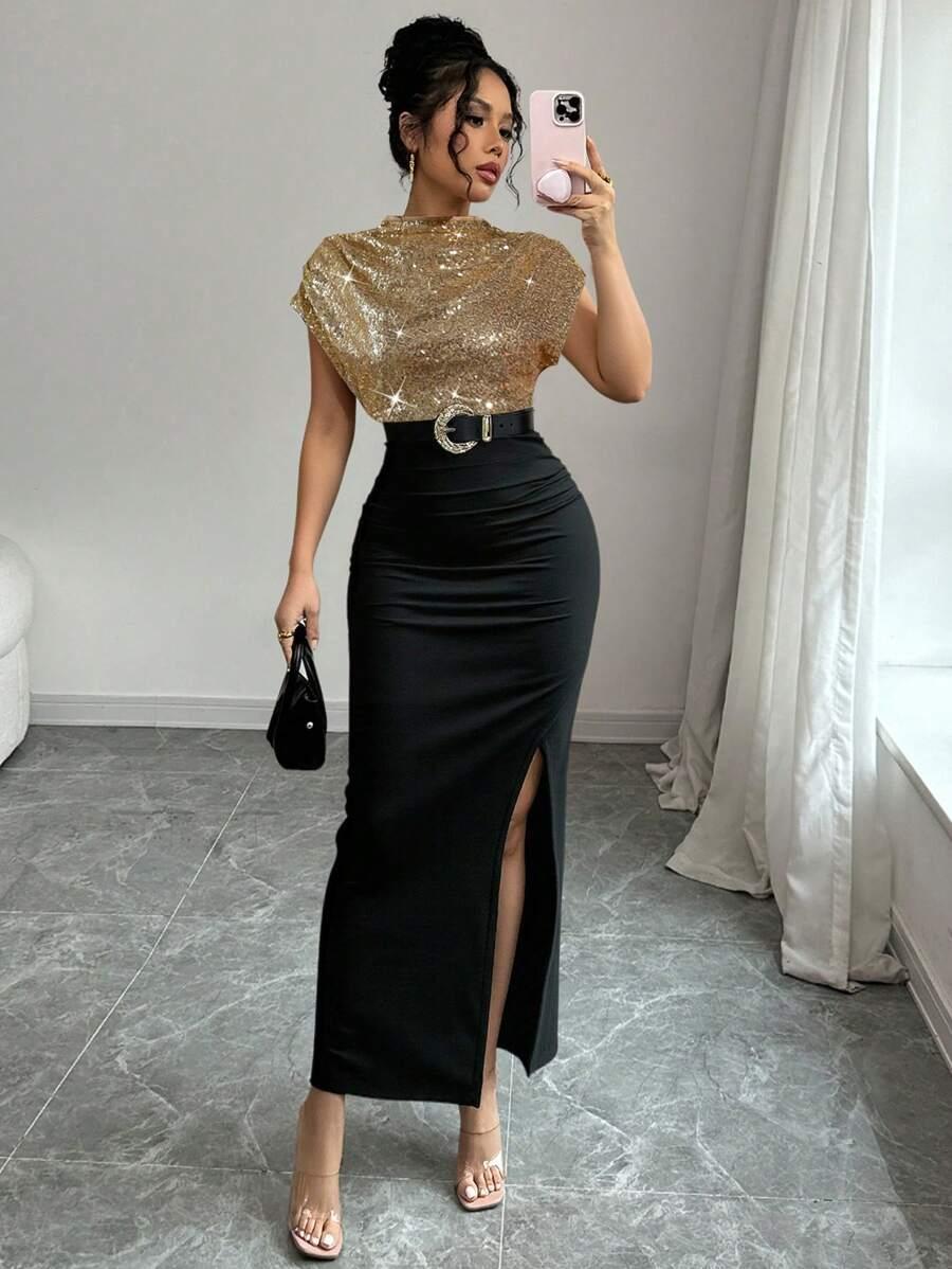 sukienka maxi cekiny