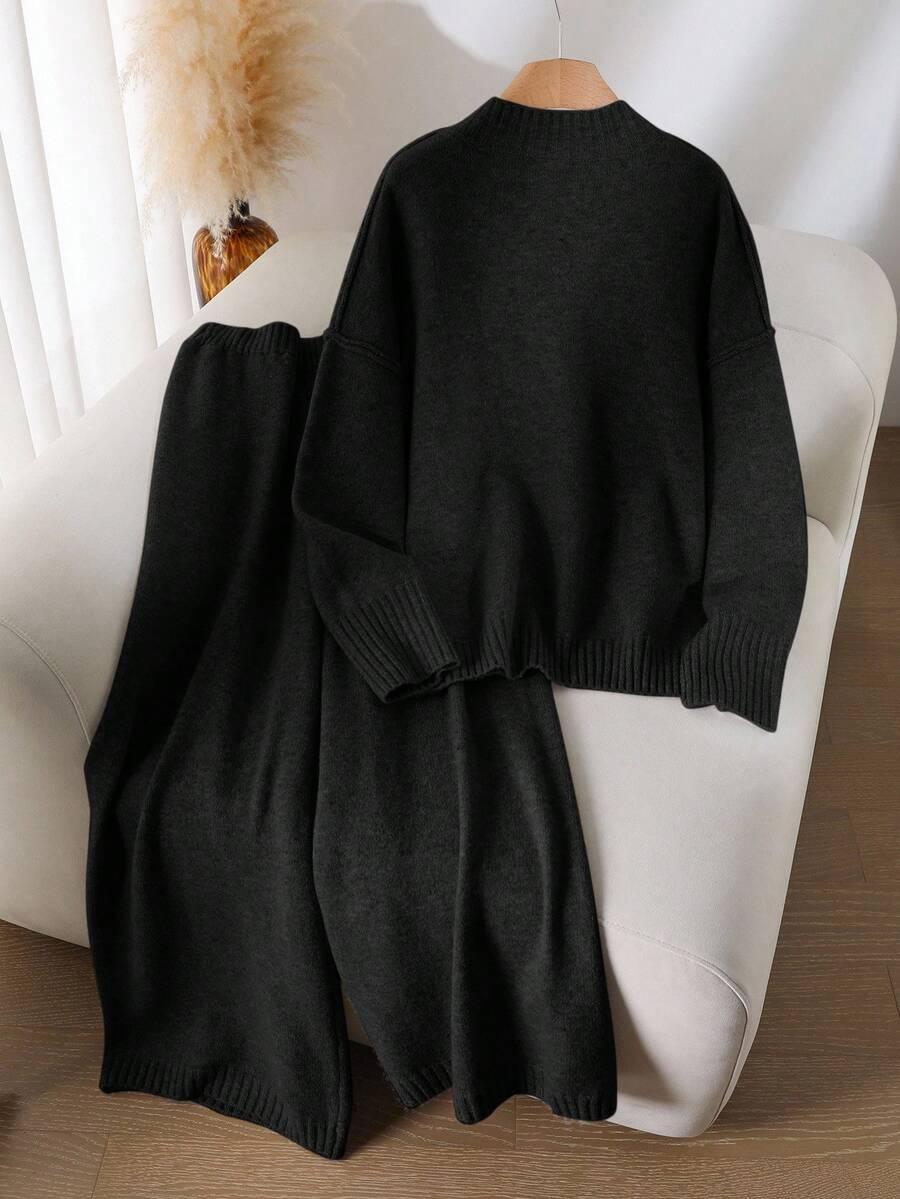 CZARNY KOMPLET SWETER SPODNIE