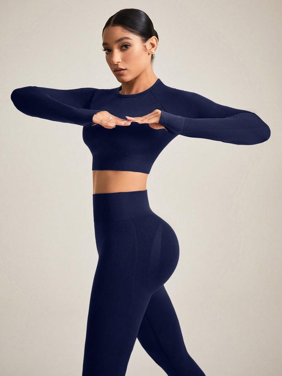 GRANATOWY KOMPLET TOP LEGGINSY 