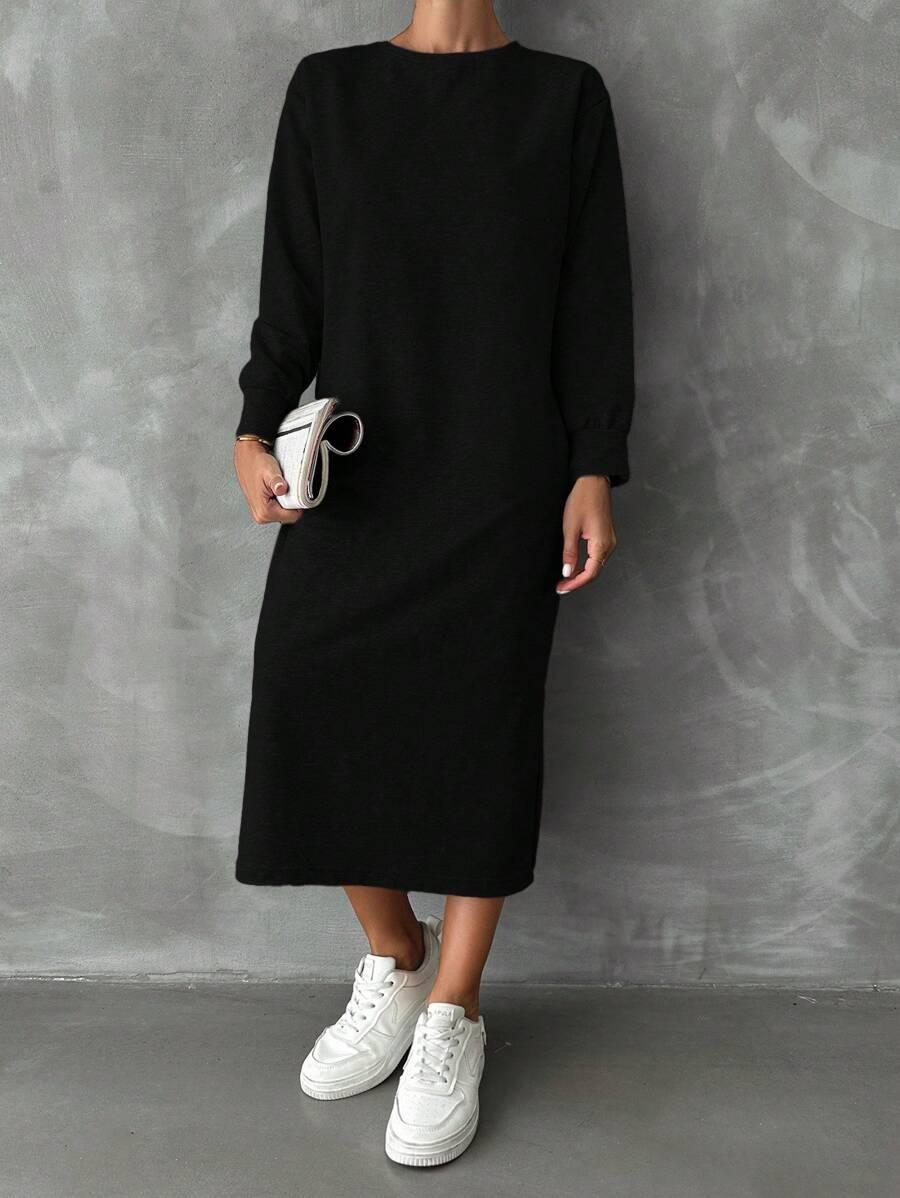 DRESOWA MIDI SUKIENKA DŁUGI RĘKAW ROZCIĘCIA