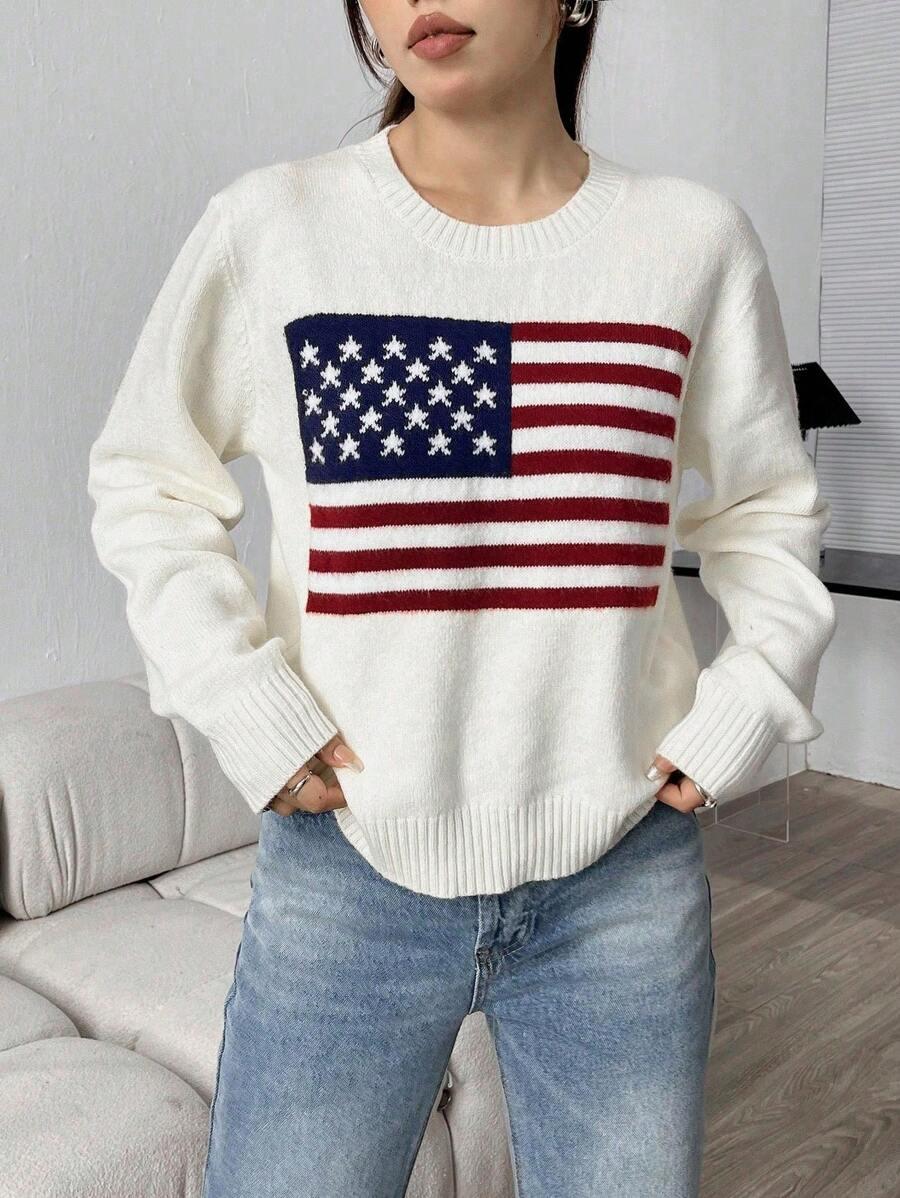 SWETER OKRĄGŁY DEKOLT PRINT