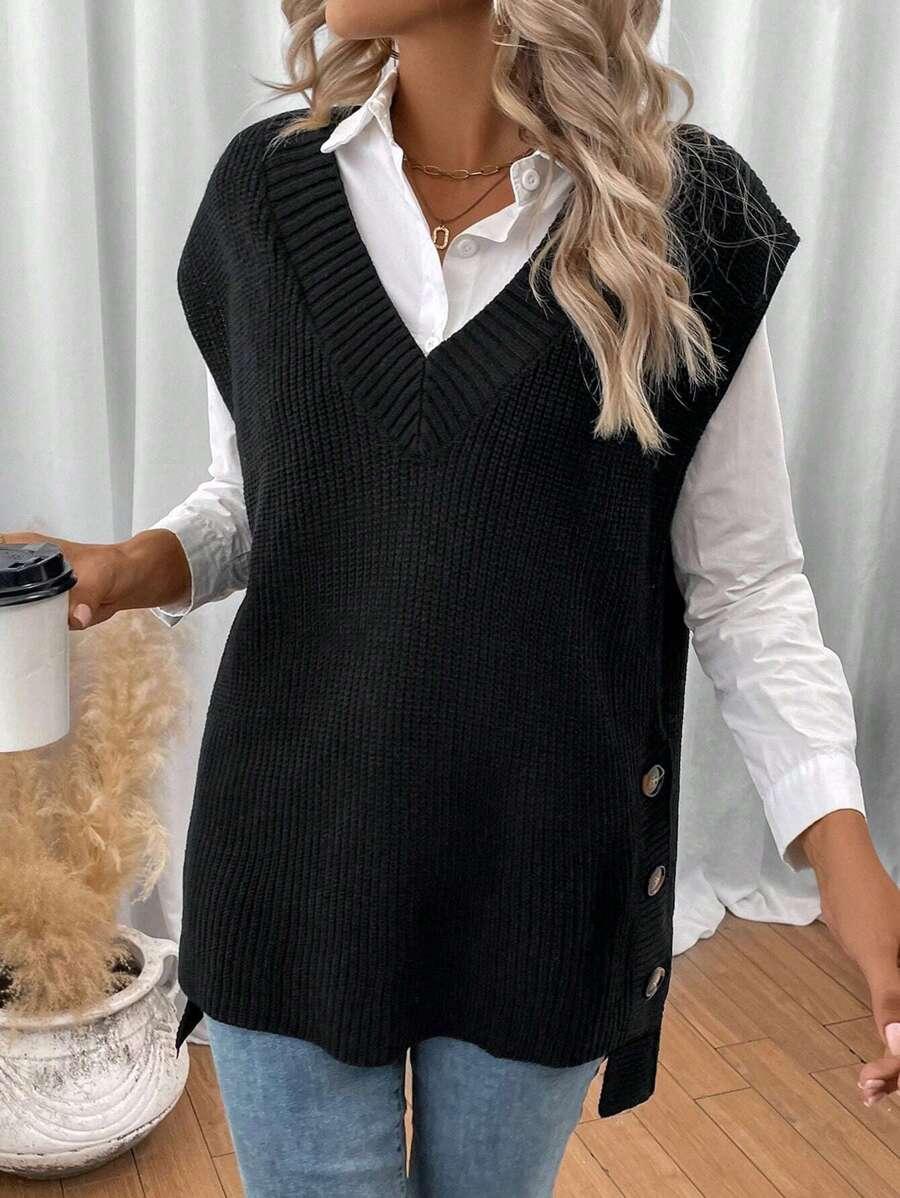 CZARNY SWETER BEZ RĘKAWÓW