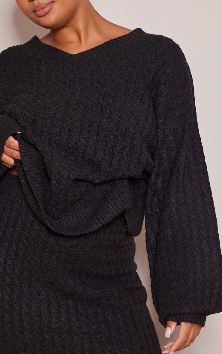 czarny sweter warkocz splot v-neck oversize