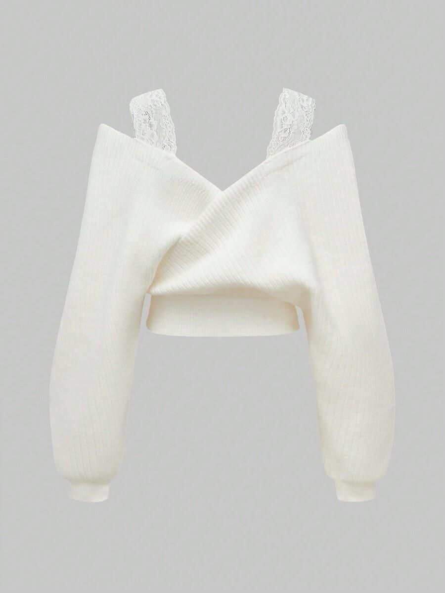SWETER KORONKA ODKRYTE RAMIONA