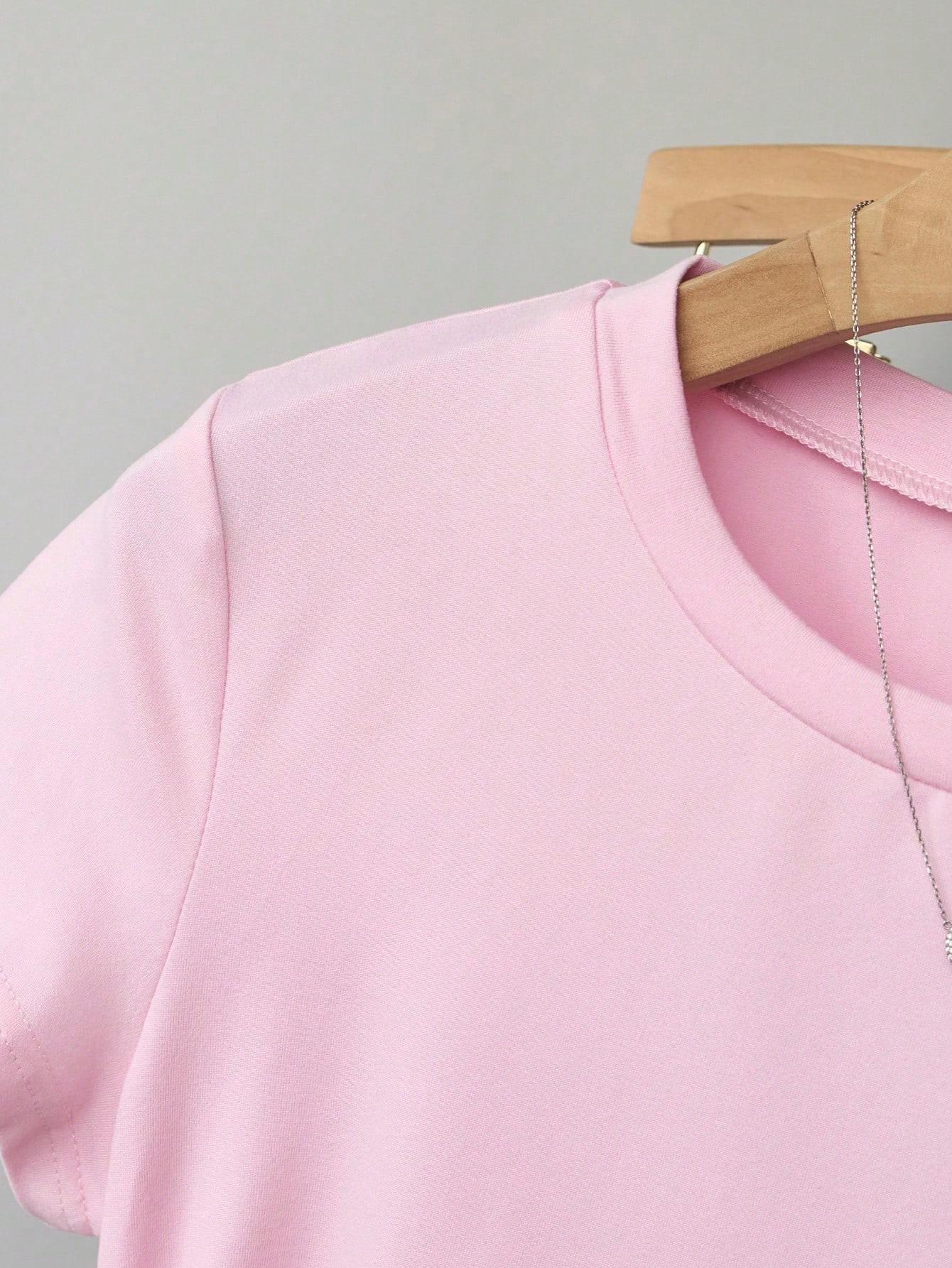 różowy t-shirt okrągły dekolt