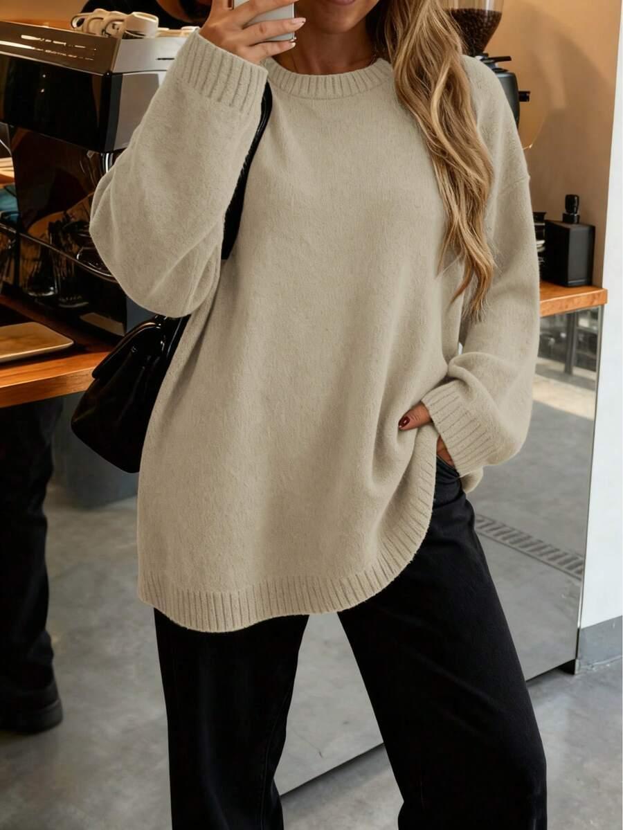 BEŻOWY SWETER OVERSIZE