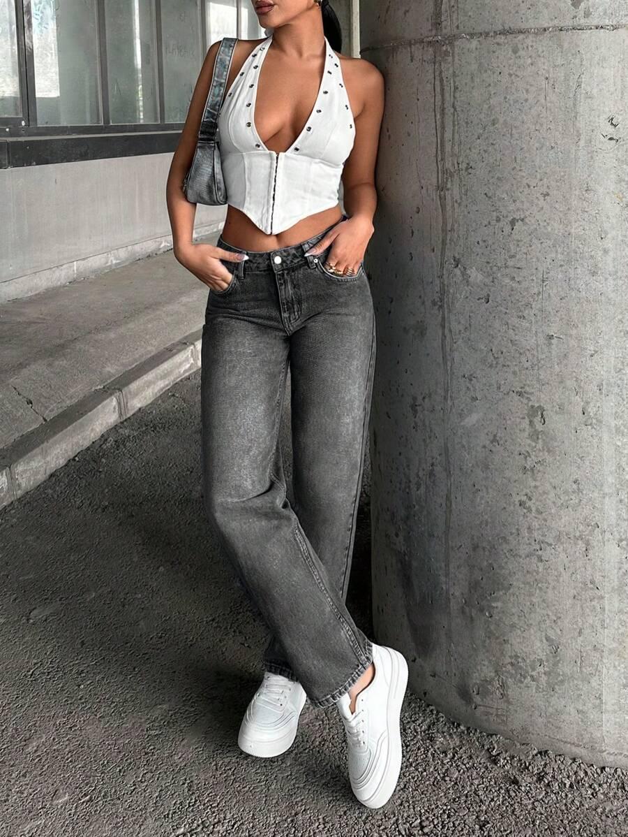 SZARE SPODNIE JEANS 