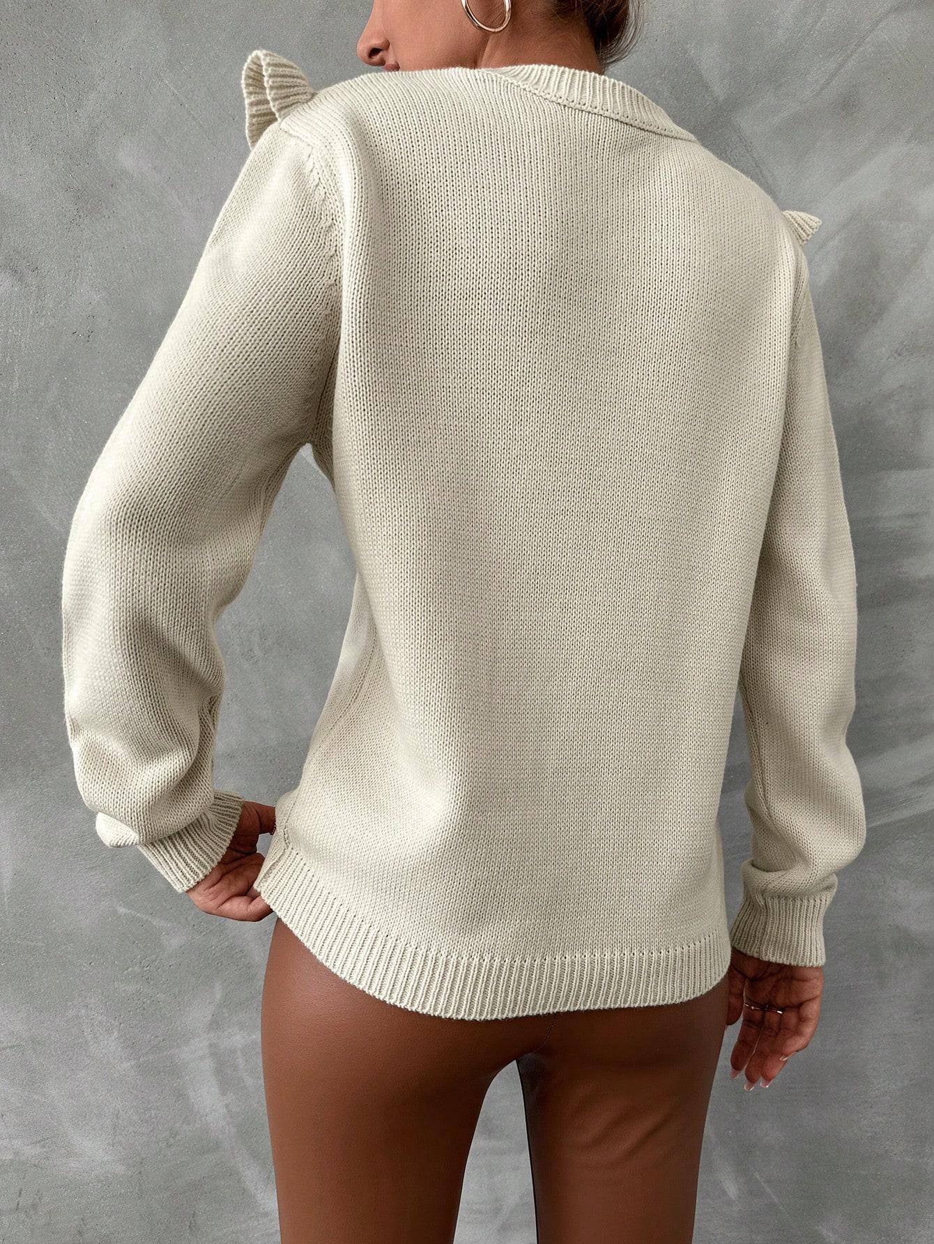 beżowy klasyczny sweter falbana