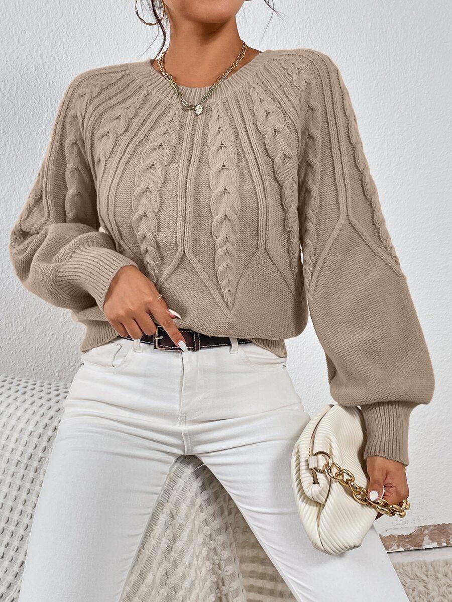 BEŻOWY SWETER OKRĄGŁY DEKOLT