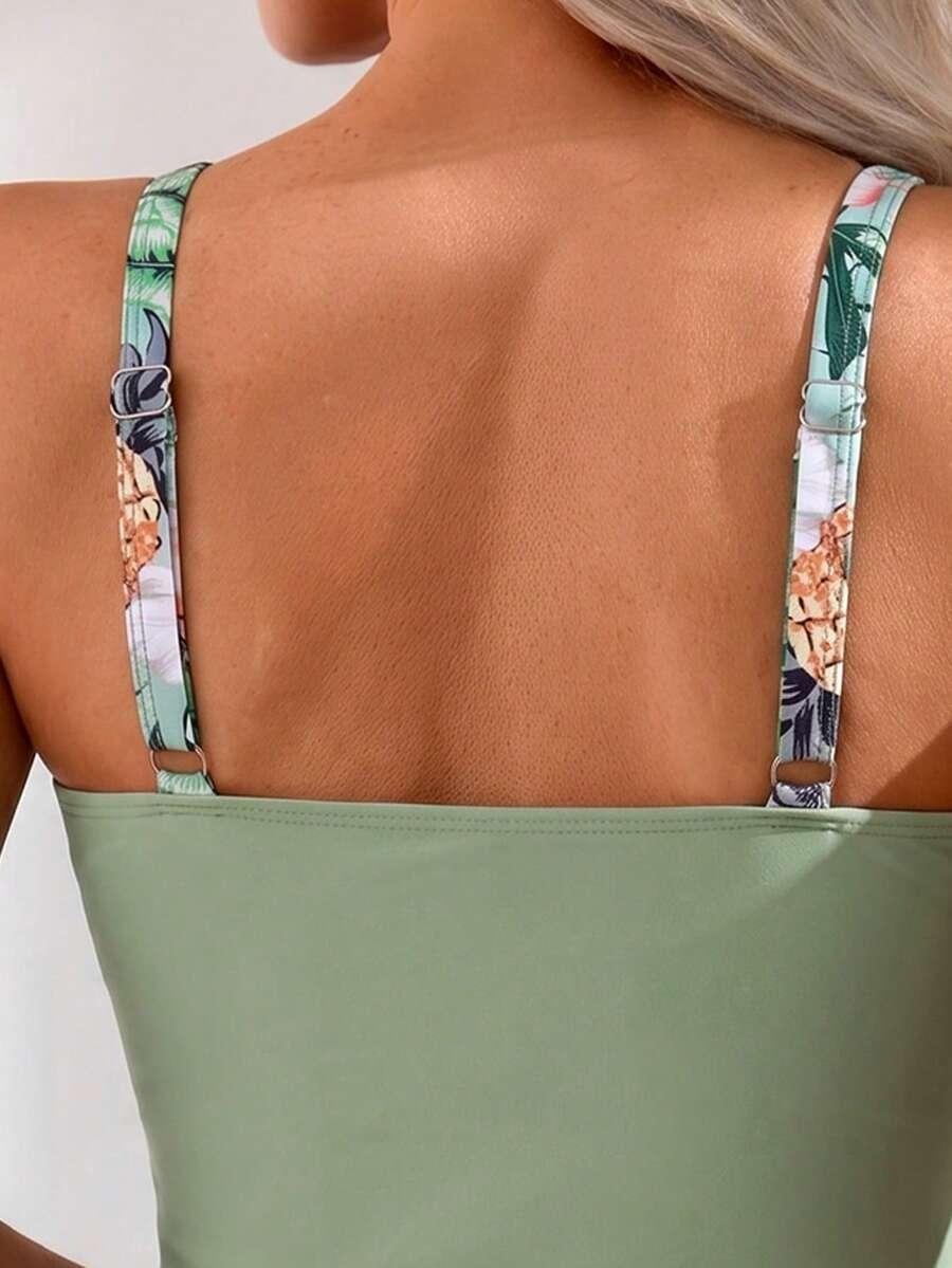 DWUCZĘŚCIOWY STRÓJ KĄPIELOWY tropical print top szorty
