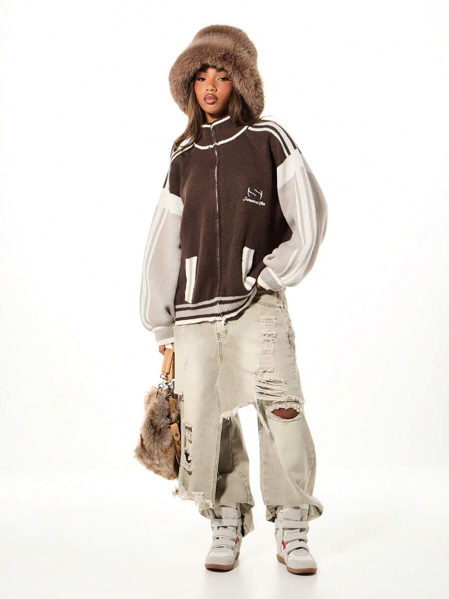 dzianinowy sweter oversize wzór