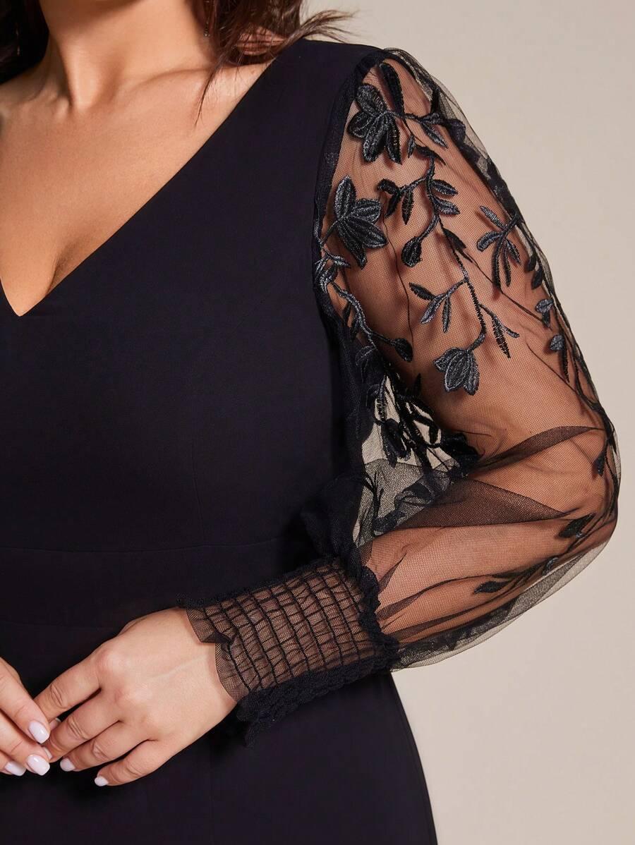 czarna maxi sukienka rozcięcie siateczka haft