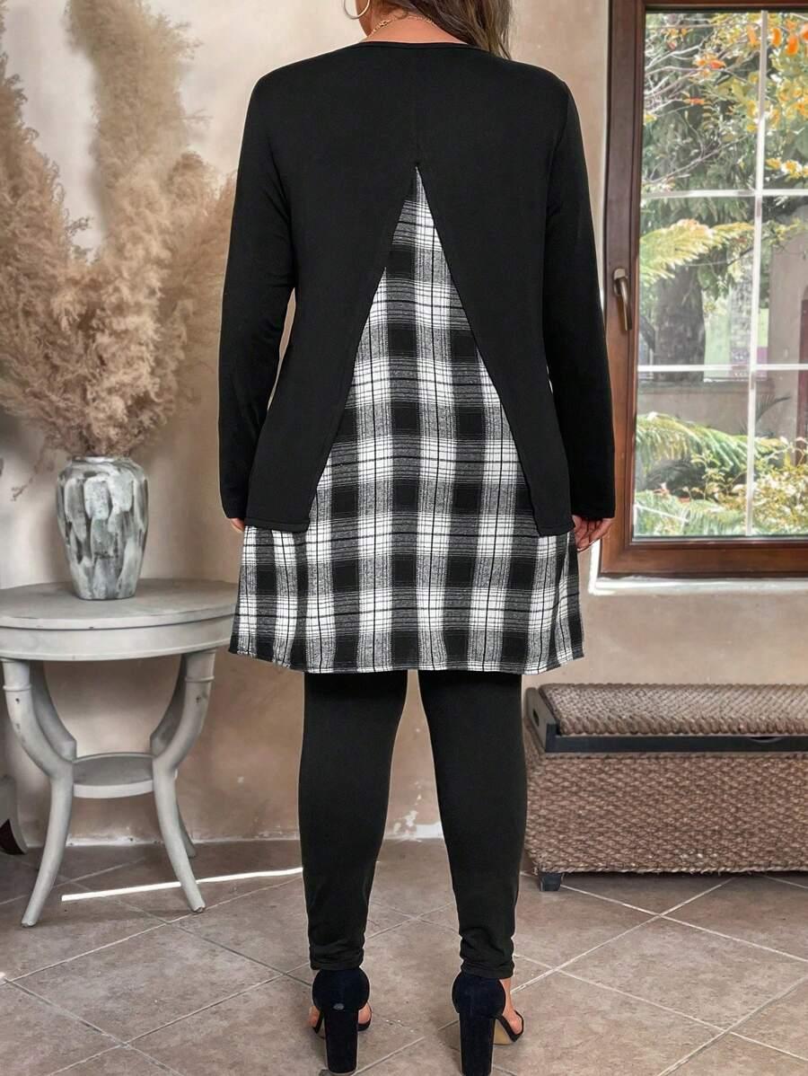 KOMPLET LEGGINSY BLUZKA WZÓR KRATKA