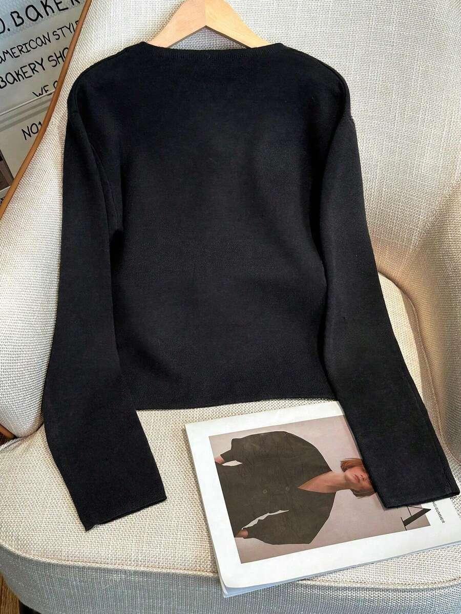 CZARNY SWETER KARDIGAN V NECK