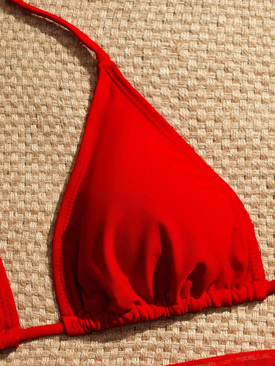 CZERWONY STRÓJ KĄPIELOWY DWUCZĘŚCIOWY SARONG KOMPLET
