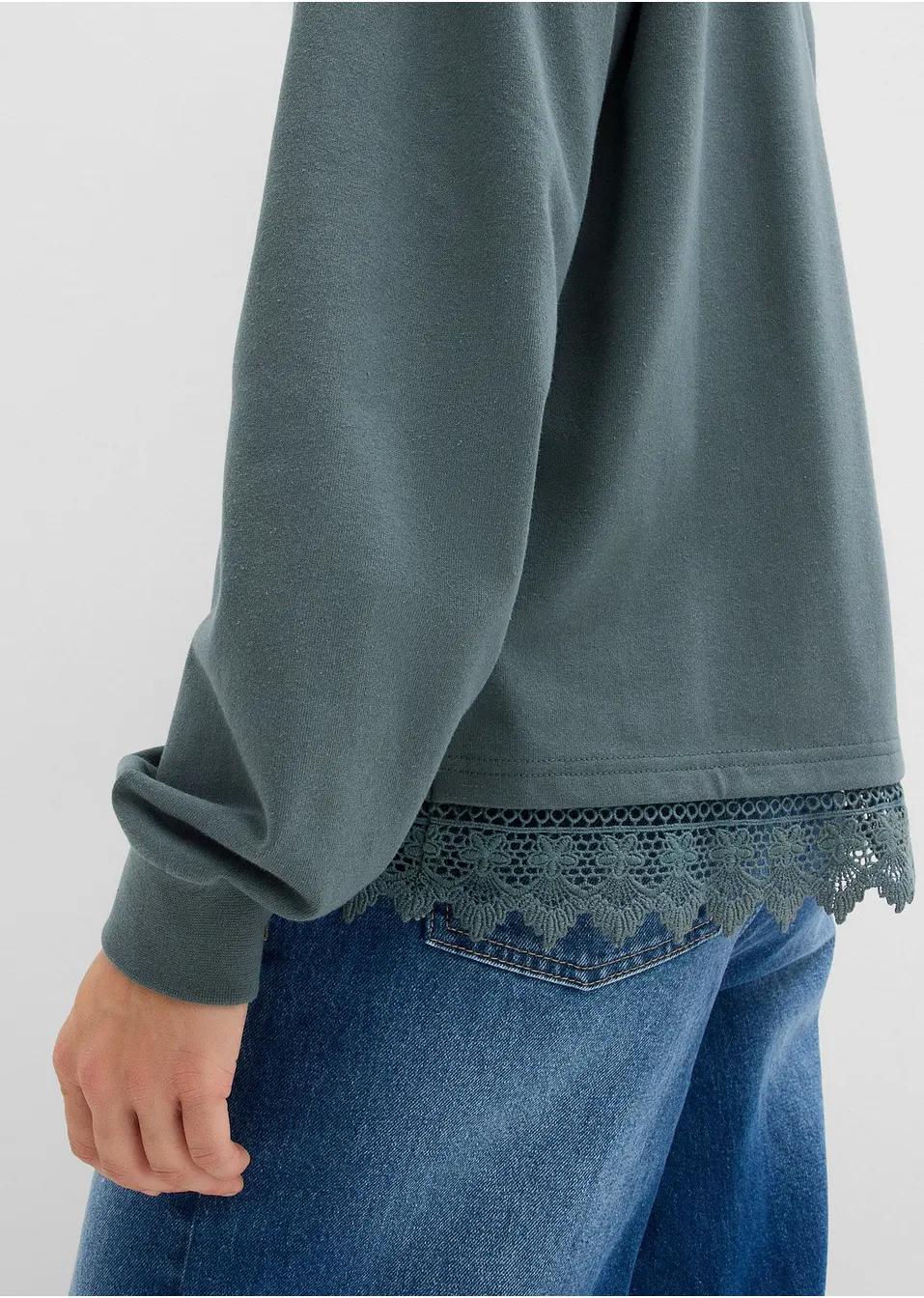 BLUZA Z KORONKOWĄ WSTAWKĄ