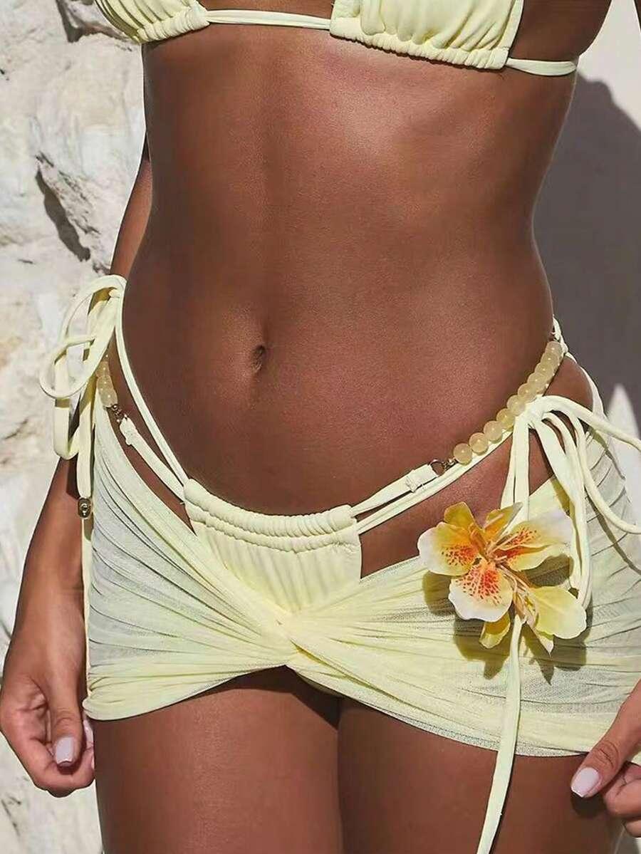 trzyczęściowy komplet bikini pareo