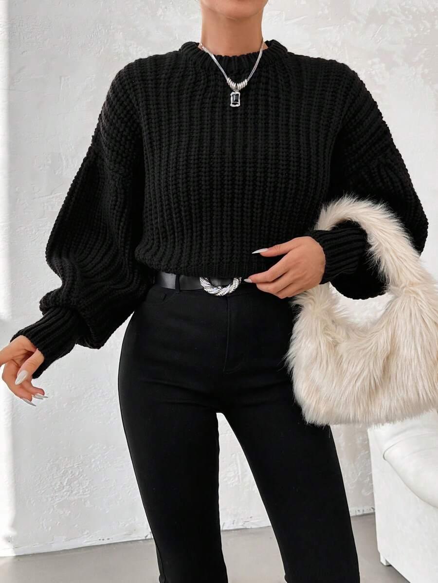 CZARNY DZIANINOWY SWETER
