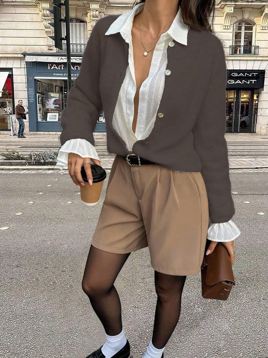 brązowy dzianinowy sweter guziki 