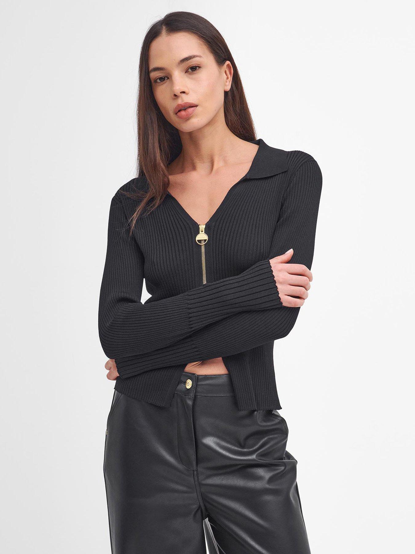 BARBOUR PRĄŻKOWANY SWETER NA ZAMEK 